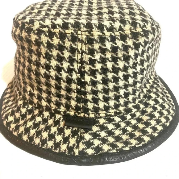 Coach houndstooth fabric hat with leather trim exterior wool lining polyester main image 5